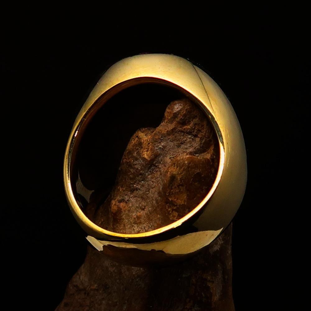 Nicely crafted domed Men's Buddhist Ring Red Aum Symbol - Solid Brass