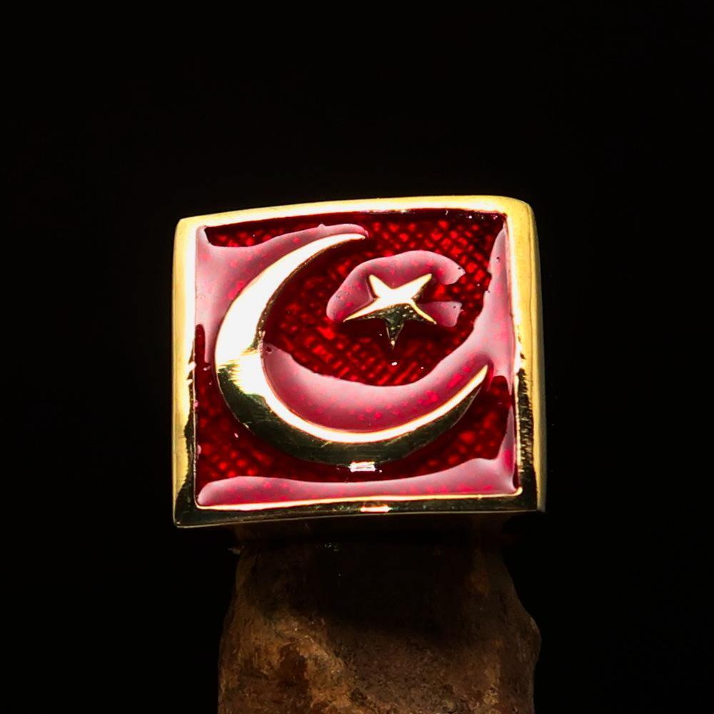 Perfectly crafted Men's Ring Crescent Moon and Star Red - Solid Brass-1