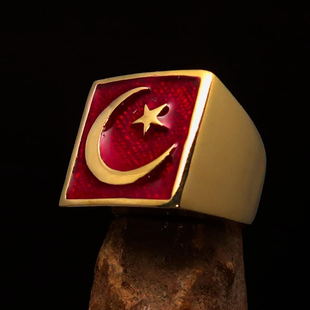 Perfectly crafted Men's Ring Crescent Moon and Star Red - Solid Brass-4