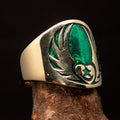 Nicely crafted Men's Claddagh Pinky Ring green winged heart Star Moon - solid Brass-0