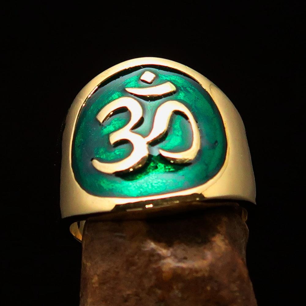 Excellent crafted Men's green Aum Buddhist Pinky Ring - solid Brass