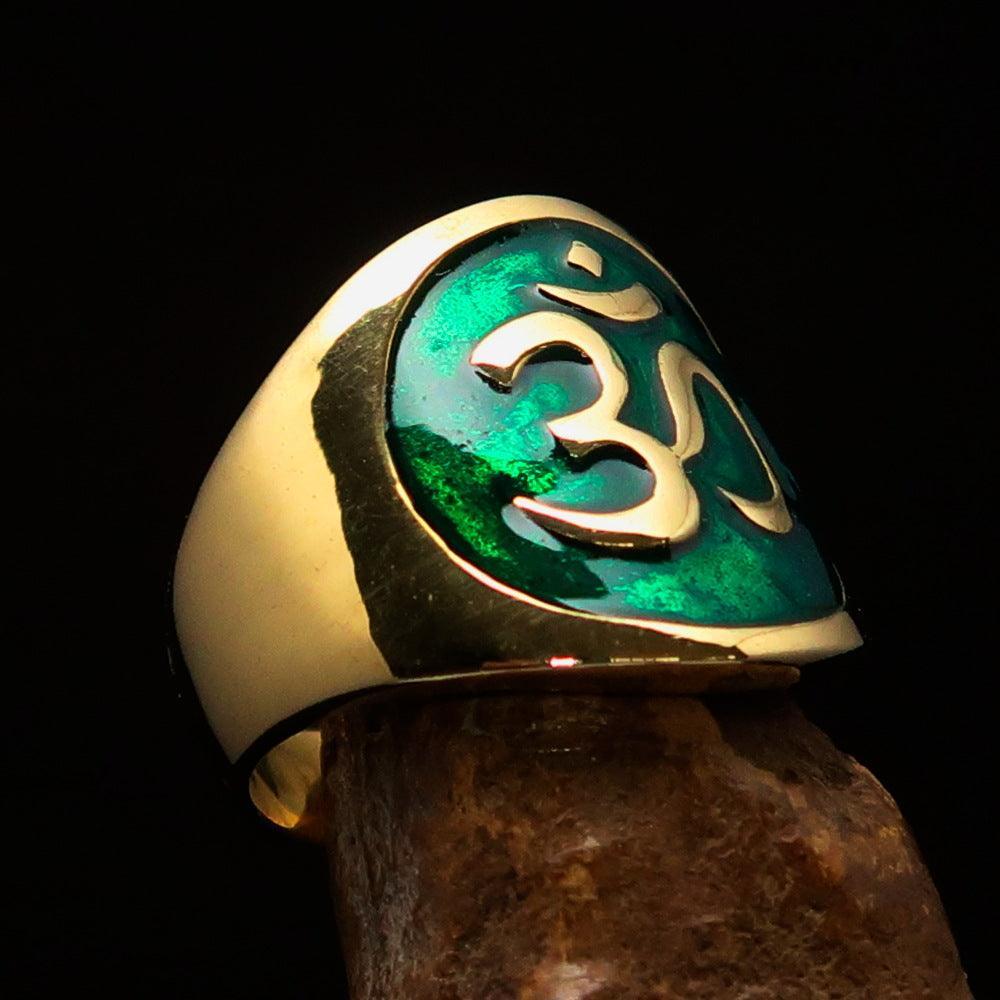 Excellent crafted Men's green Aum Buddhist Pinky Ring - solid Brass