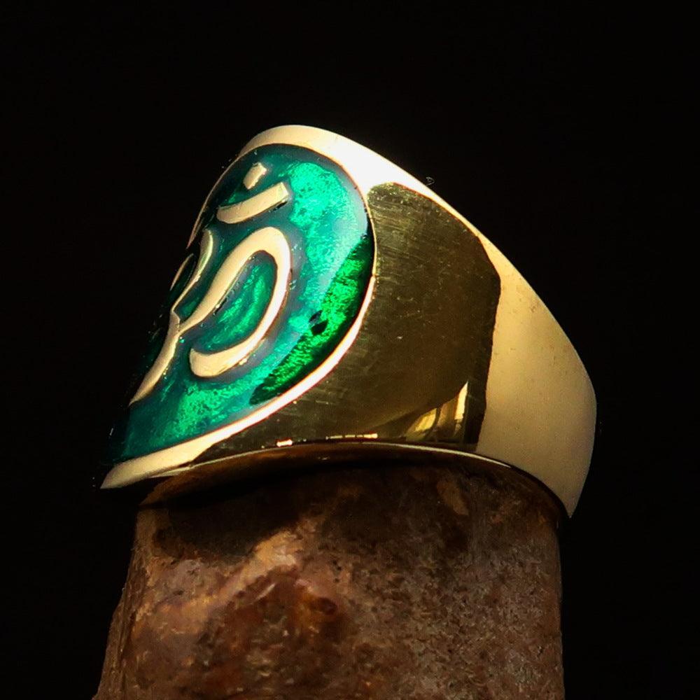 Excellent crafted Men's green Aum Buddhist Pinky Ring - solid Brass