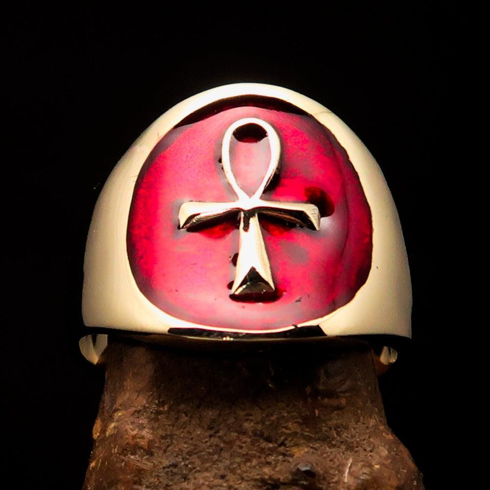 Well made Men's small red Egyptian Ankh Cross Pinky Ring - solid Brass