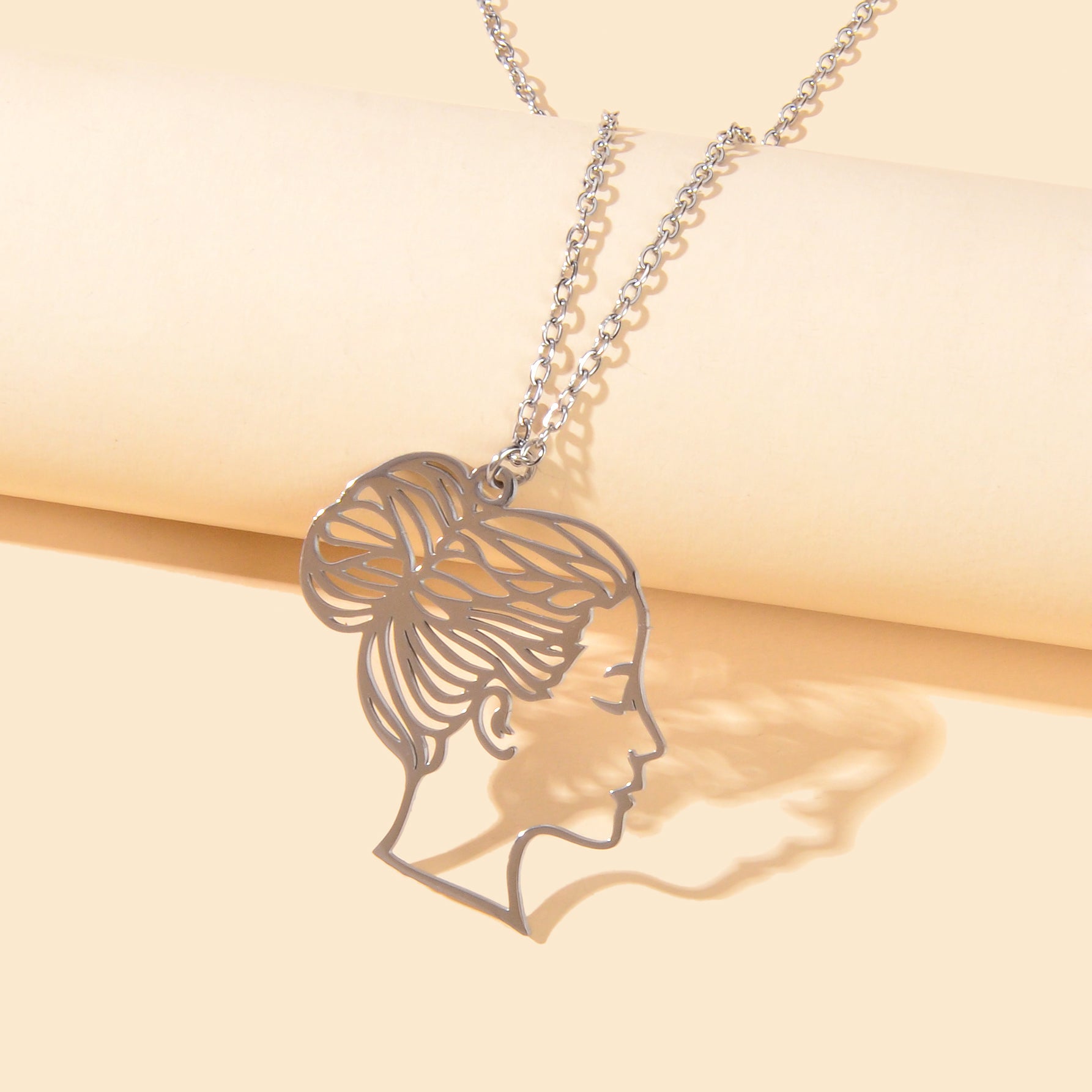 Designer Stylish Silver Thin Slice Hollow Beautiful Lady Pendant Dainty Necklace-1