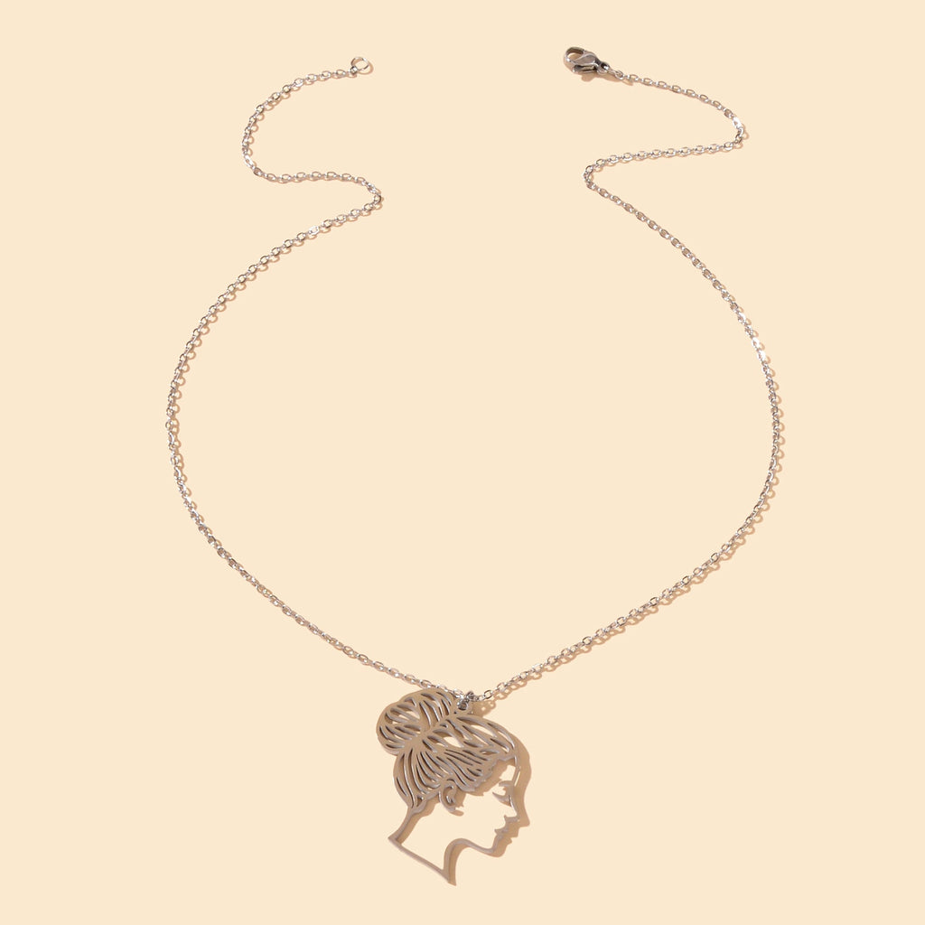 Designer Stylish Silver Thin Slice Hollow Beautiful Lady Pendant Dainty Necklace-3