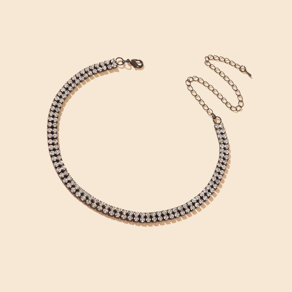 Luxurious Black Rhinestone Collar Choker Necklace Minimalist Style Jewelry-2