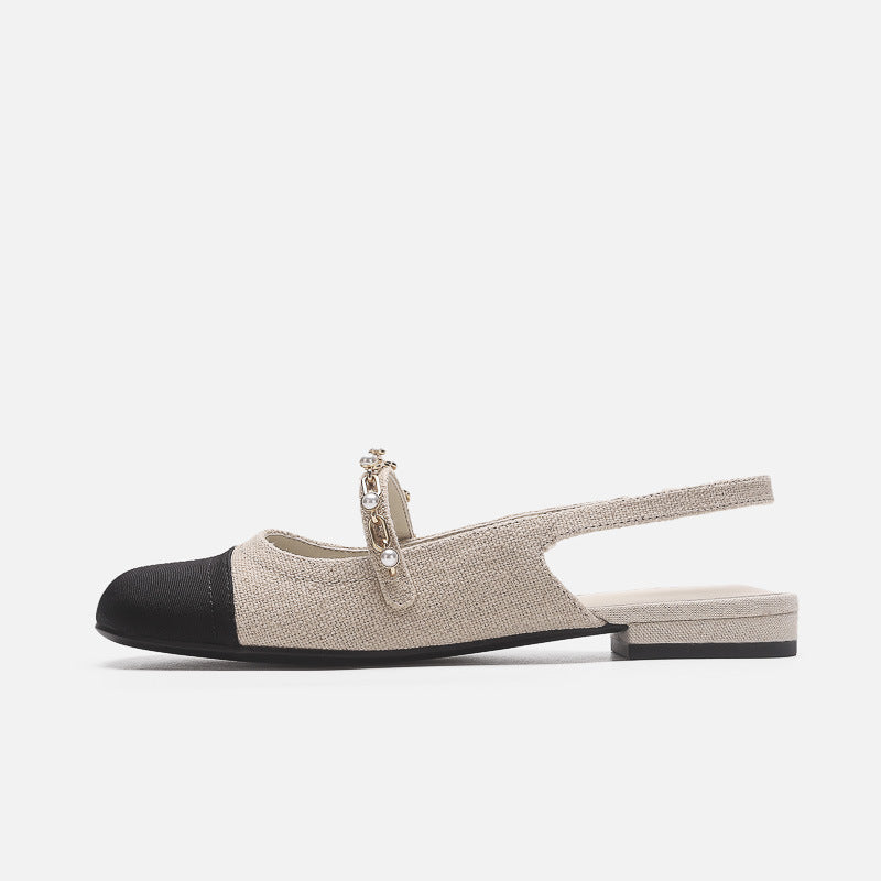 Cross-Border Women's Shoes 2024 Summer New Style Small Fragrant Square Toe Color Matching Thick Heel Back Empty Sandals Women's Retro Mary Jane