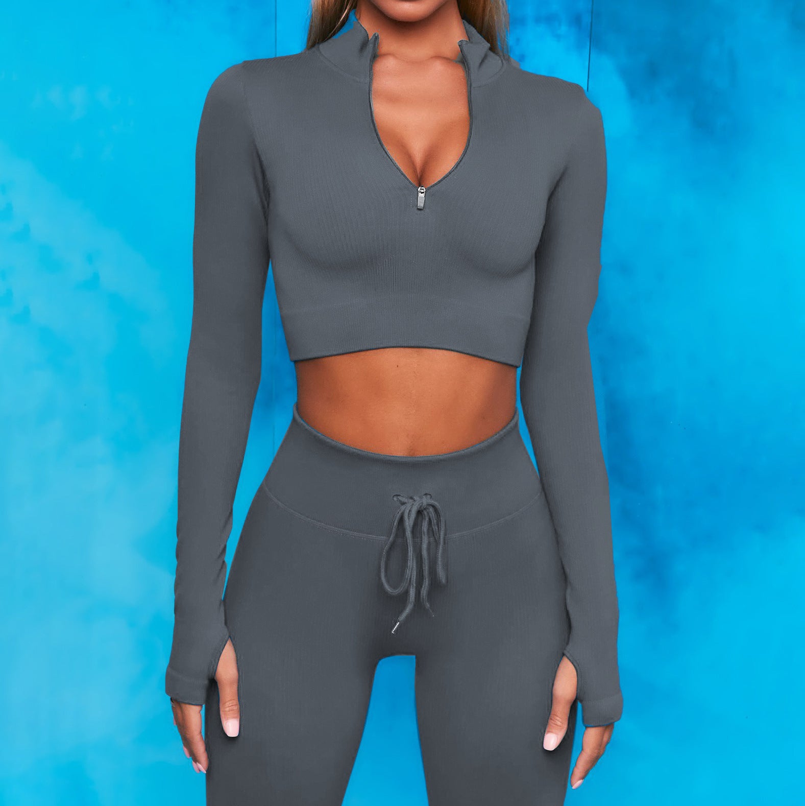 Cross-Border Hot-Selling Feminine Butt-Lifting Threaded Three-Dimensional Zipper Suit Shorts Bra Short-Sleeved Trousers Yoga Sportswear