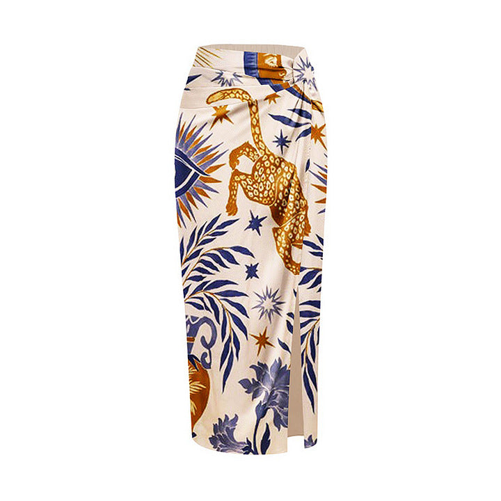 2024 European and American New Bikini Shoulder Ruffled Ethnic Style Printed Split Swimsuit 2328