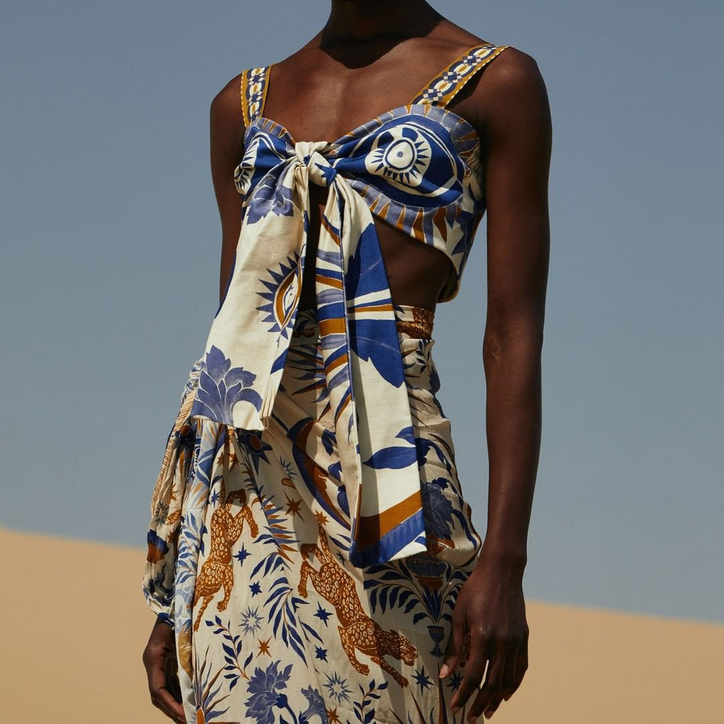 2024 European and American New Bikini Shoulder Ruffled Ethnic Style Printed Split Swimsuit 2328