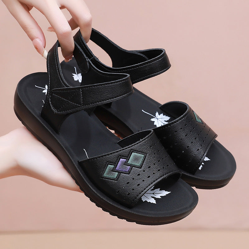 2026 New Style Mom Sandals, Summer Soft-Soled Comfortable Shoes for Middle-Aged Women, Flat Non-Slip Shoes for Elderly Women and Grandmothers
