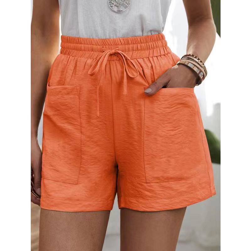 European and American Cross-Border Wish Summer Women's Popular Linen Texture Casual Shorts with Pockets, Solid Color, Plus Size, High-Waisted Wide-Leg Pants