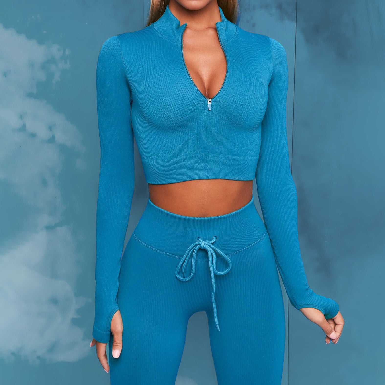 Cross-Border Hot-Selling Feminine Butt-Lifting Threaded Three-Dimensional Zipper Suit Shorts Bra Short-Sleeved Trousers Yoga Sportswear