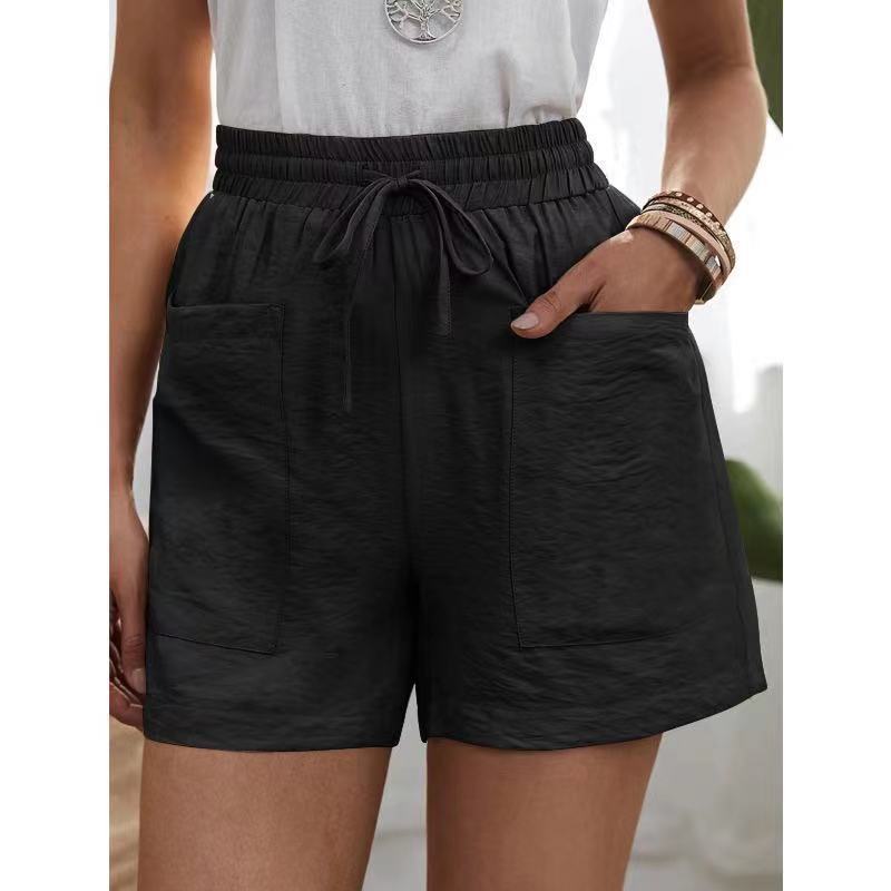 European and American Cross-Border Wish Summer Women's Popular Linen Texture Casual Shorts with Pockets, Solid Color, Plus Size, High-Waisted Wide-Leg Pants