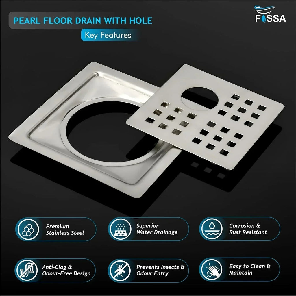Pearl Floor Drain (5 x 5 Inches) Premium Stainlees Steel With Hole-2