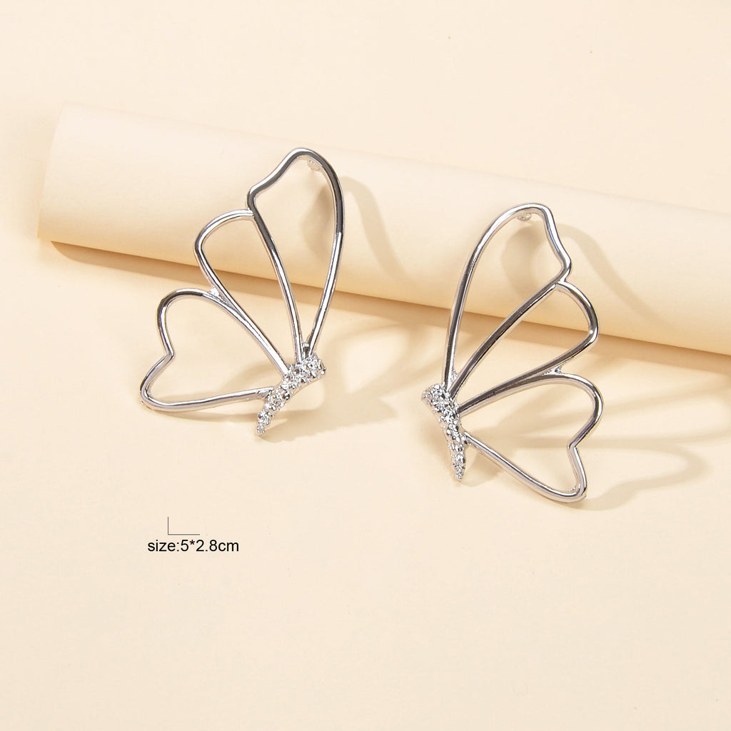 Silver Hollow Butterfly Stud Pierced Trendy Earrings Minimalist Women Accessory-4