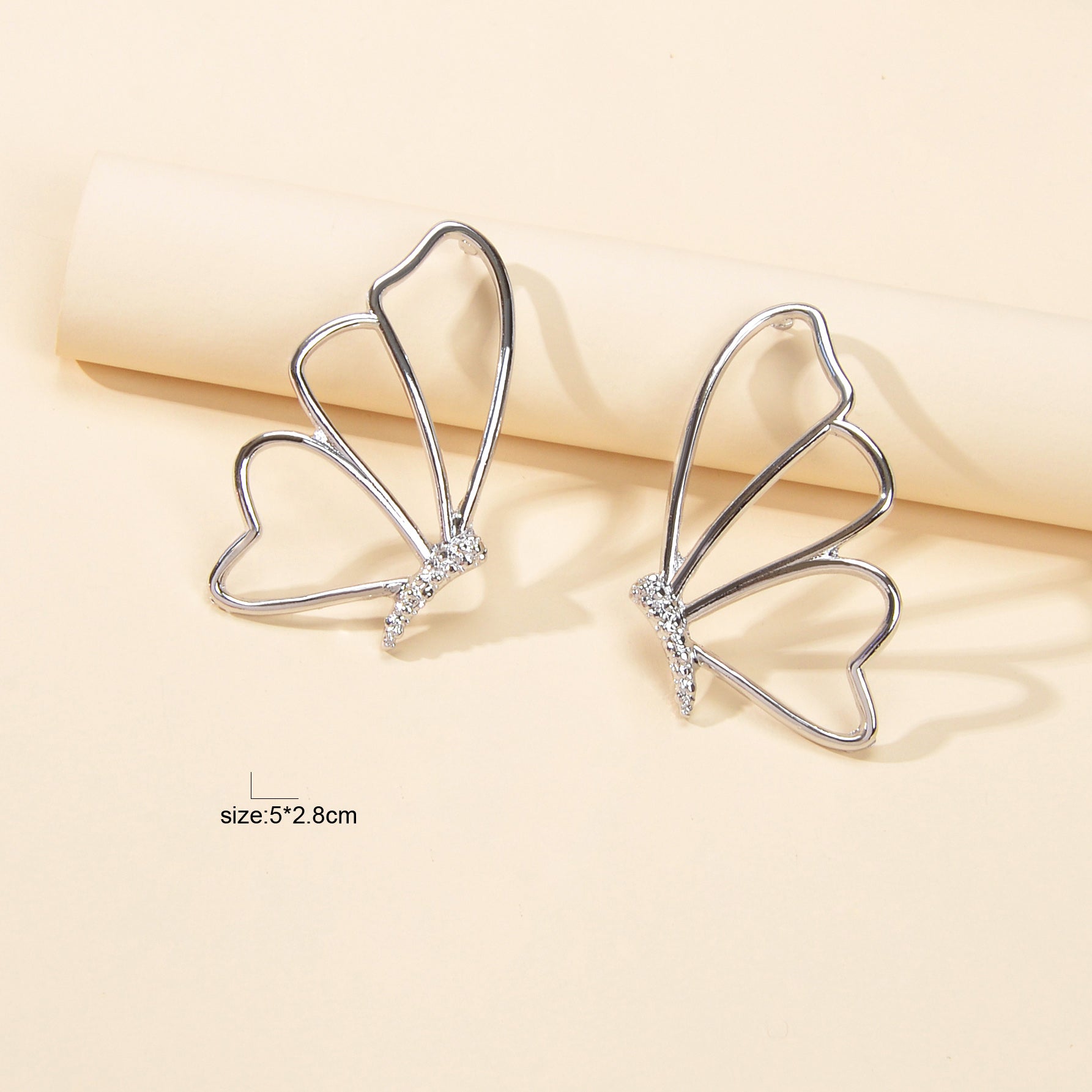 Silver Hollow Butterfly Stud Pierced Trendy Earrings Minimalist Women Accessory-4